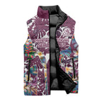 Manly Warringah Sea Eagles Sleeveless Puffer Jacket Tropical Hibiscus Floral Pattern With Maroon And White Accents