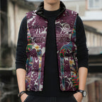 Manly Warringah Sea Eagles Sleeveless Puffer Jacket Tropical Hibiscus Floral Pattern With Maroon And White Accents