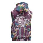 Manly Warringah Sea Eagles Sleeveless Zip Hoodie Tropical Hibiscus Floral Pattern With Maroon And White Accents