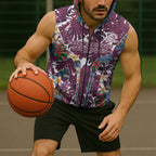 Manly Warringah Sea Eagles Sleeveless Zip Hoodie Tropical Hibiscus Floral Pattern With Maroon And White Accents