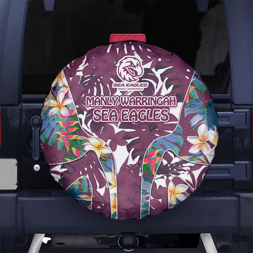 Manly Warringah Sea Eagles Spare Tire Cover Tropical Hibiscus Floral Pattern With Maroon And White Accents