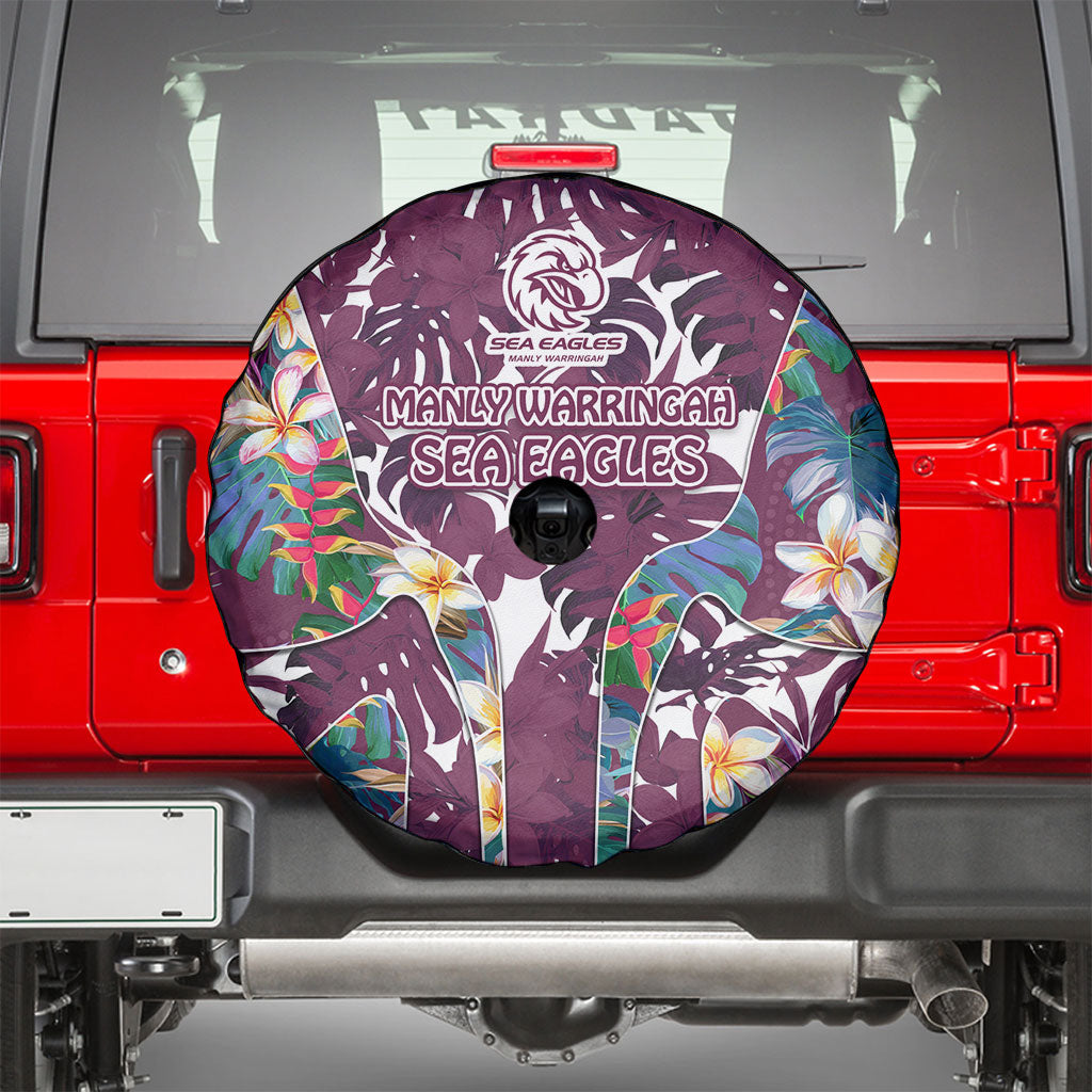 Manly Warringah Sea Eagles Spare Tire Cover Tropical Hibiscus Floral Pattern With Maroon And White Accents