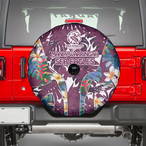 Manly Warringah Sea Eagles Spare Tire Cover Tropical Hibiscus Floral Pattern With Maroon And White Accents