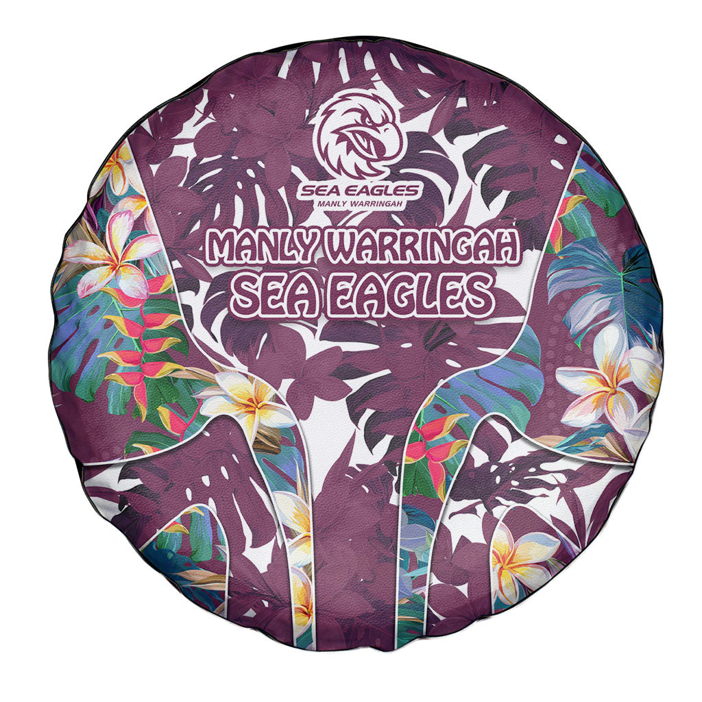 Manly Warringah Sea Eagles Spare Tire Cover Tropical Hibiscus Floral Pattern With Maroon And White Accents