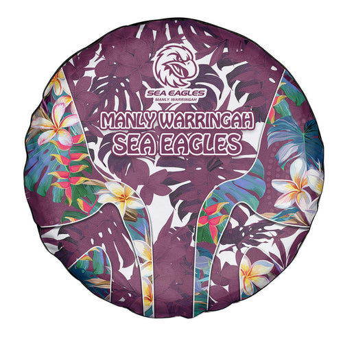 Manly Warringah Sea Eagles Spare Tire Cover Tropical Hibiscus Floral Pattern With Maroon And White Accents