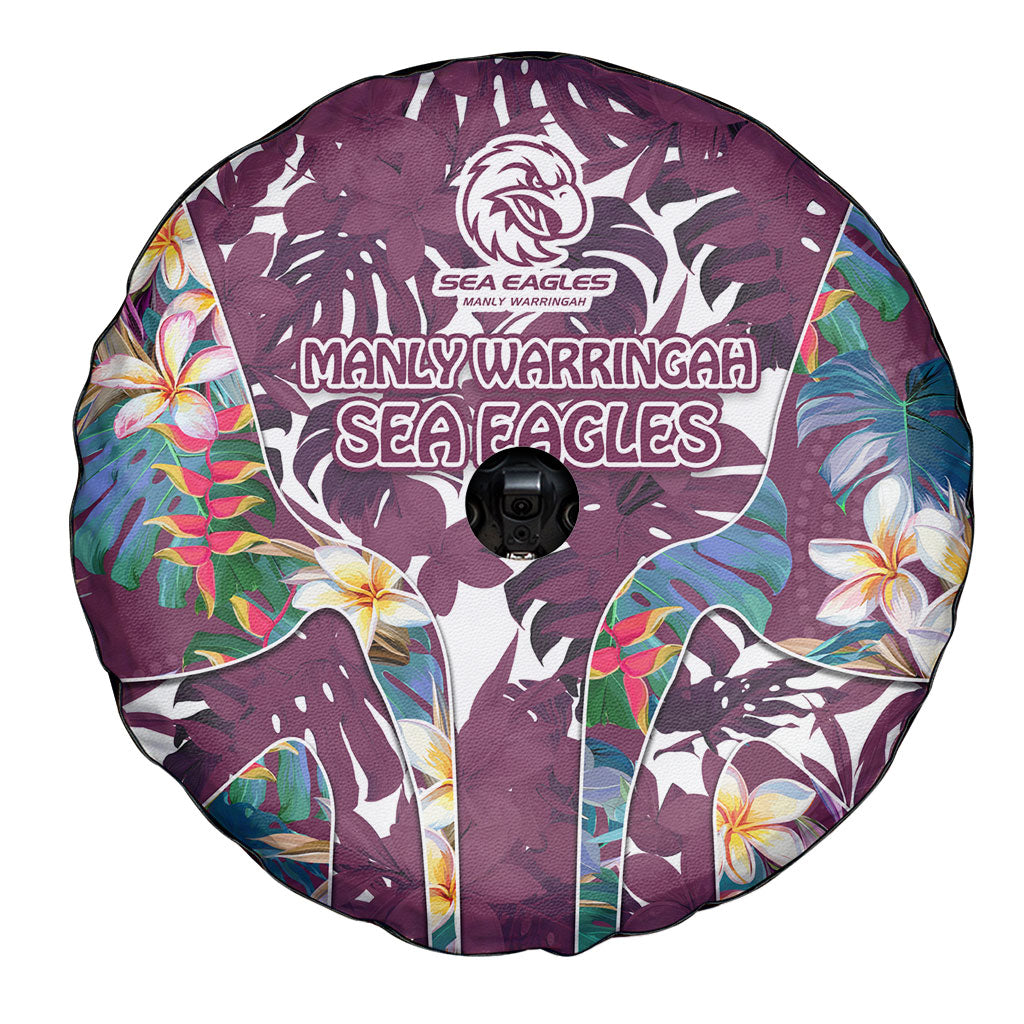 Manly Warringah Sea Eagles Spare Tire Cover Tropical Hibiscus Floral Pattern With Maroon And White Accents