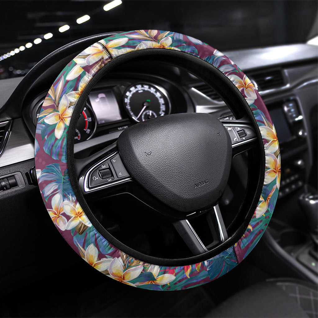 Manly Warringah Sea Eagles Steering Wheel Cover Tropical Hibiscus Floral Pattern With Maroon And White Accents