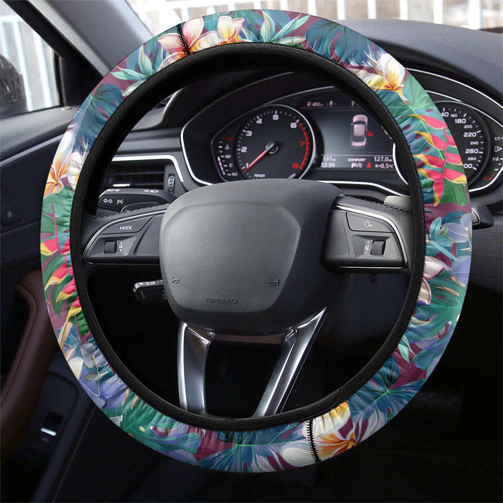 Manly Warringah Sea Eagles Steering Wheel Cover Tropical Hibiscus Floral Pattern With Maroon And White Accents