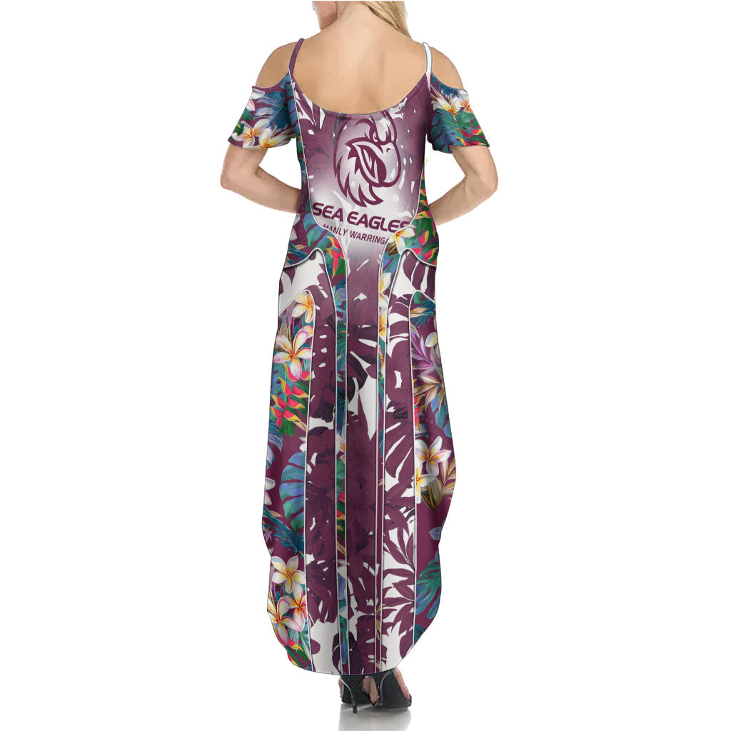 Manly Warringah Sea Eagles Summer Maxi Dress Tropical Hibiscus Floral Pattern With Maroon And White Accents