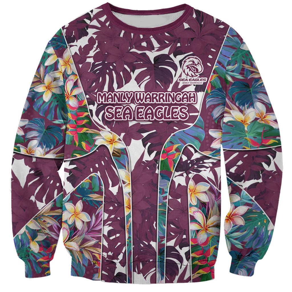 Manly Warringah Sea Eagles Sweatshirt Tropical Hibiscus Floral Pattern With Maroon And White Accents