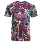 Manly Warringah Sea Eagles T Shirt Tropical Hibiscus Floral Pattern With Maroon And White Accents