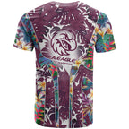 Manly Warringah Sea Eagles T Shirt Tropical Hibiscus Floral Pattern With Maroon And White Accents
