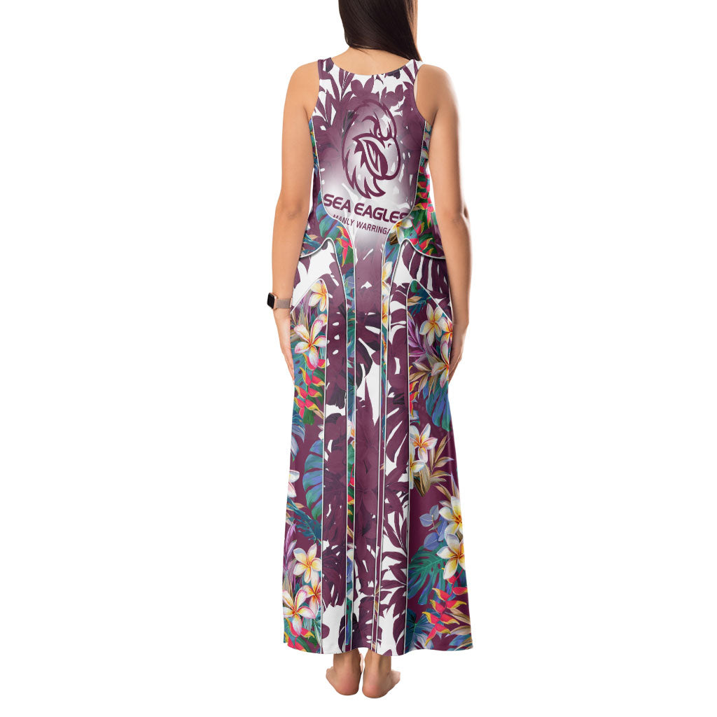 Manly Warringah Sea Eagles Tank Maxi Dress Tropical Hibiscus Floral Pattern With Maroon And White Accents