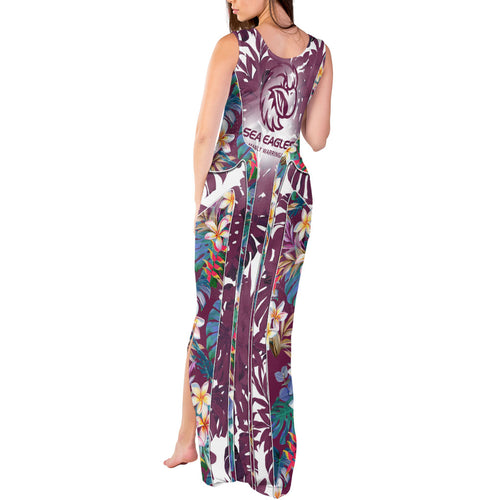 Manly Warringah Sea Eagles Tank Maxi Dress Tropical Hibiscus Floral Pattern With Maroon And White Accents