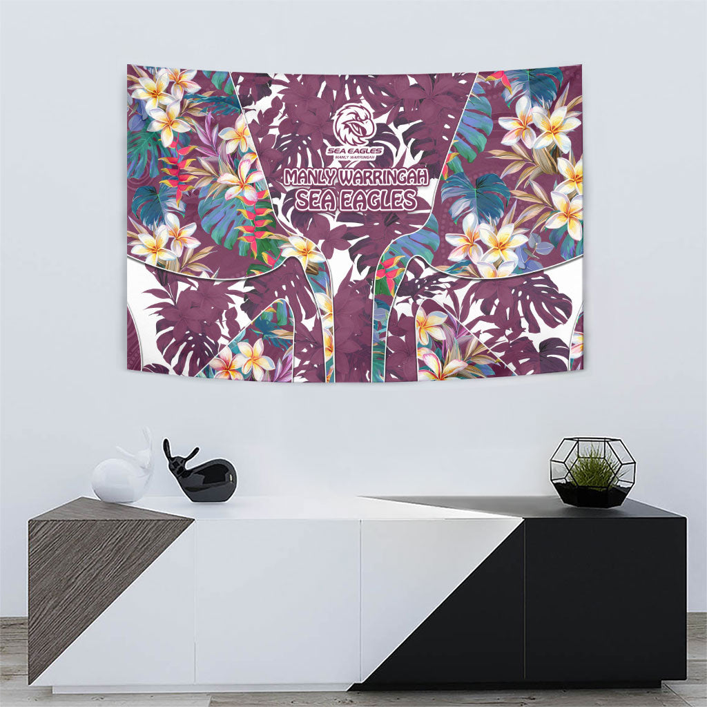 Manly Warringah Sea Eagles Tapestry Tropical Hibiscus Floral Pattern With Maroon And White Accents