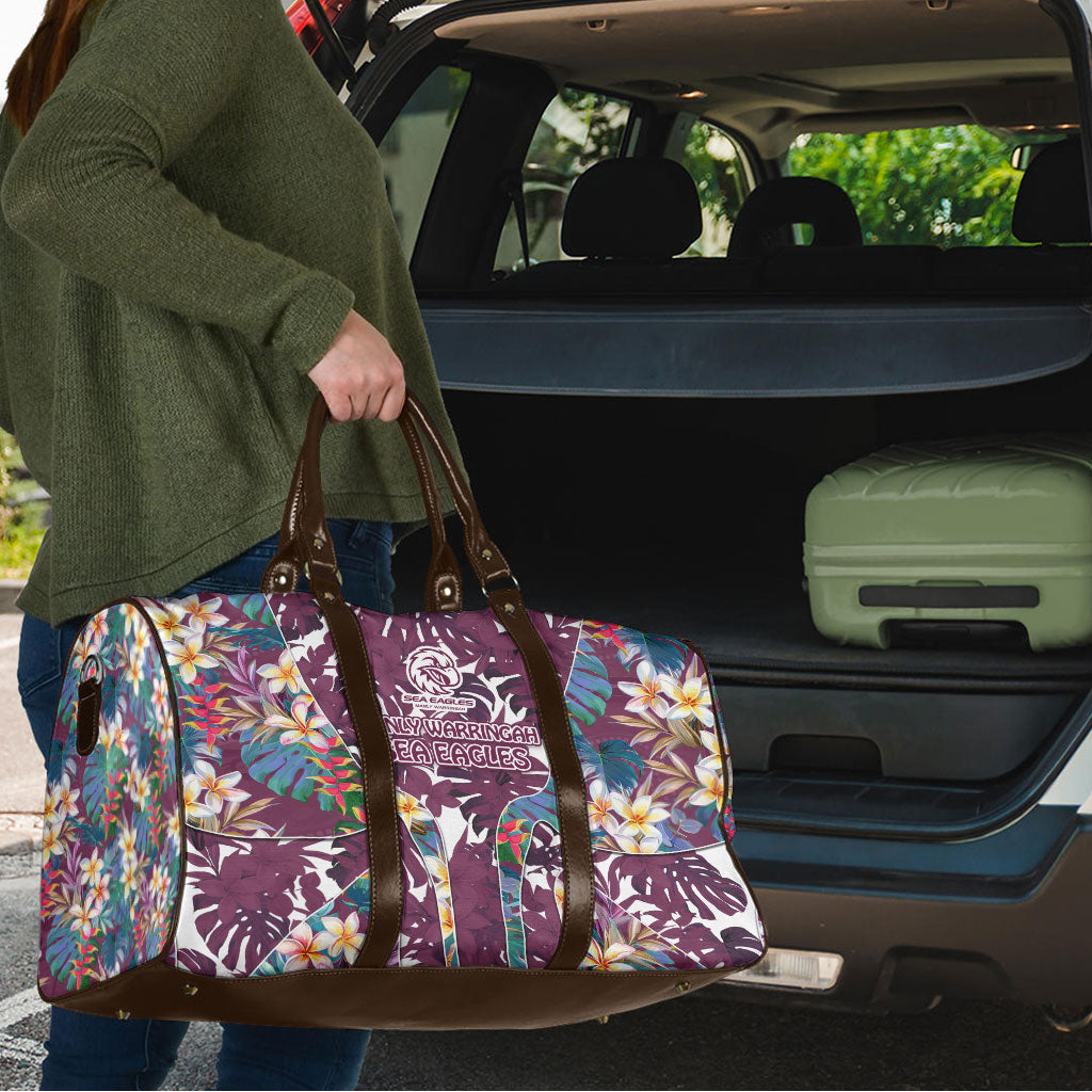 Manly Warringah Sea Eagles Travel Bag Tropical Hibiscus Floral Pattern With Maroon And White Accents