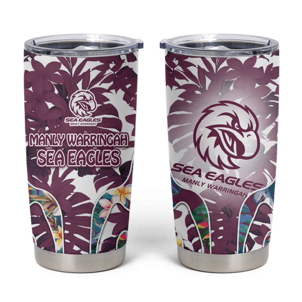 Manly Warringah Sea Eagles Tumbler Cup Tropical Hibiscus Floral Pattern With Maroon And White Accents