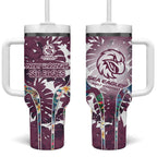 Manly Warringah Sea Eagles Tumbler With Handle Tropical Hibiscus Floral Pattern With Maroon And White Accents