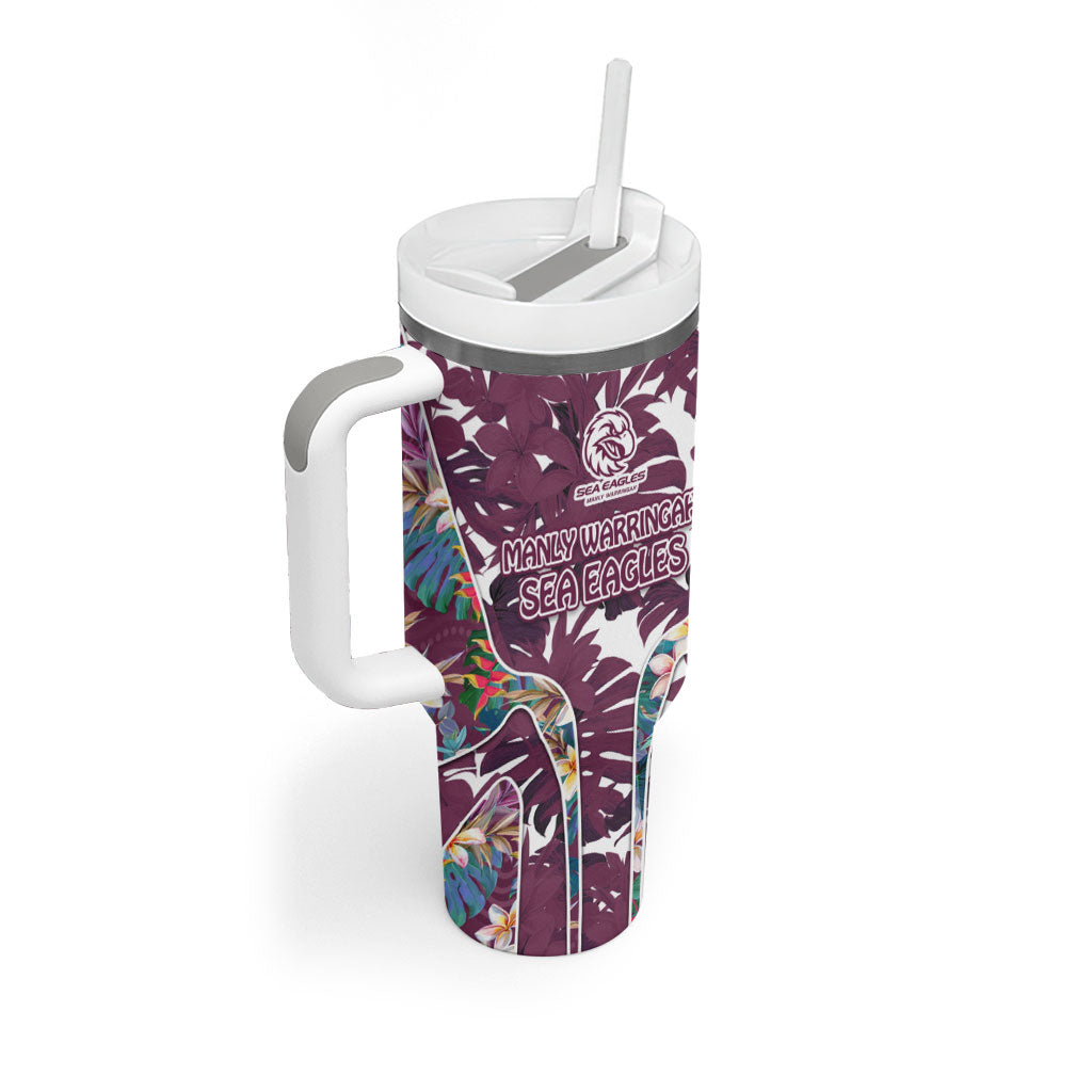 Manly Warringah Sea Eagles Tumbler With Handle Tropical Hibiscus Floral Pattern With Maroon And White Accents