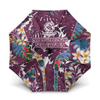 Manly Warringah Sea Eagles Umbrella Tropical Hibiscus Floral Pattern With Maroon And White Accents