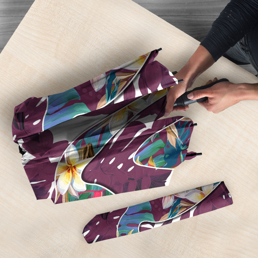 Manly Warringah Sea Eagles Umbrella Tropical Hibiscus Floral Pattern With Maroon And White Accents