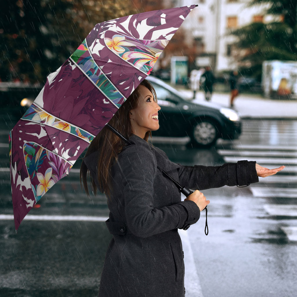 Manly Warringah Sea Eagles Umbrella Tropical Hibiscus Floral Pattern With Maroon And White Accents