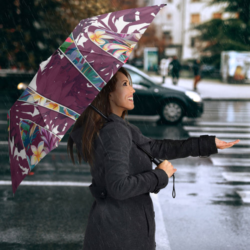 Manly Warringah Sea Eagles Umbrella Tropical Hibiscus Floral Pattern With Maroon And White Accents