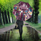 Manly Warringah Sea Eagles Umbrella Tropical Hibiscus Floral Pattern With Maroon And White Accents