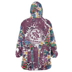 Manly Warringah Sea Eagles Wearable Blanket Hoodie Tropical Hibiscus Floral Pattern With Maroon And White Accents