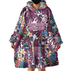 Manly Warringah Sea Eagles Wearable Blanket Hoodie Tropical Hibiscus Floral Pattern With Maroon And White Accents