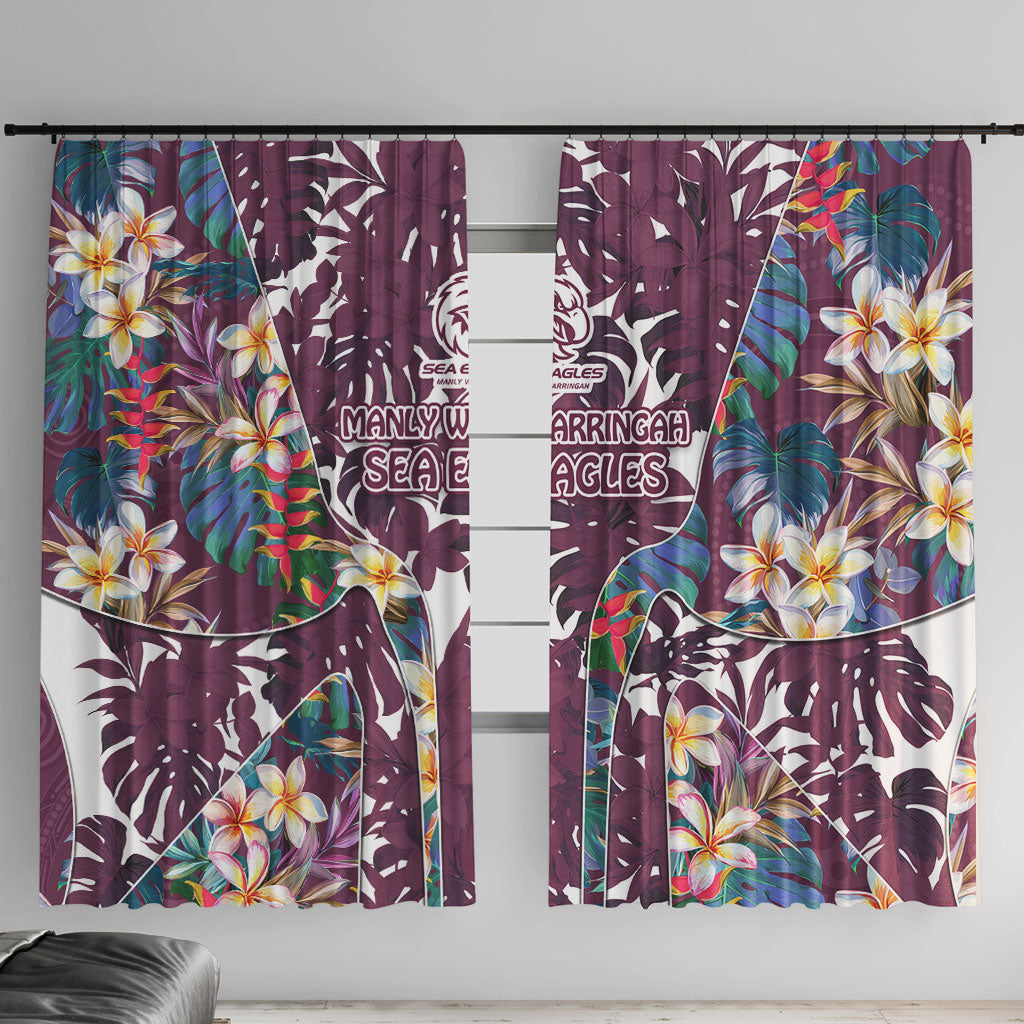 Manly Warringah Sea Eagles Window Curtain Tropical Hibiscus Floral Pattern With Maroon And White Accents
