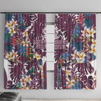 Manly Warringah Sea Eagles Window Curtain Tropical Hibiscus Floral Pattern With Maroon And White Accents