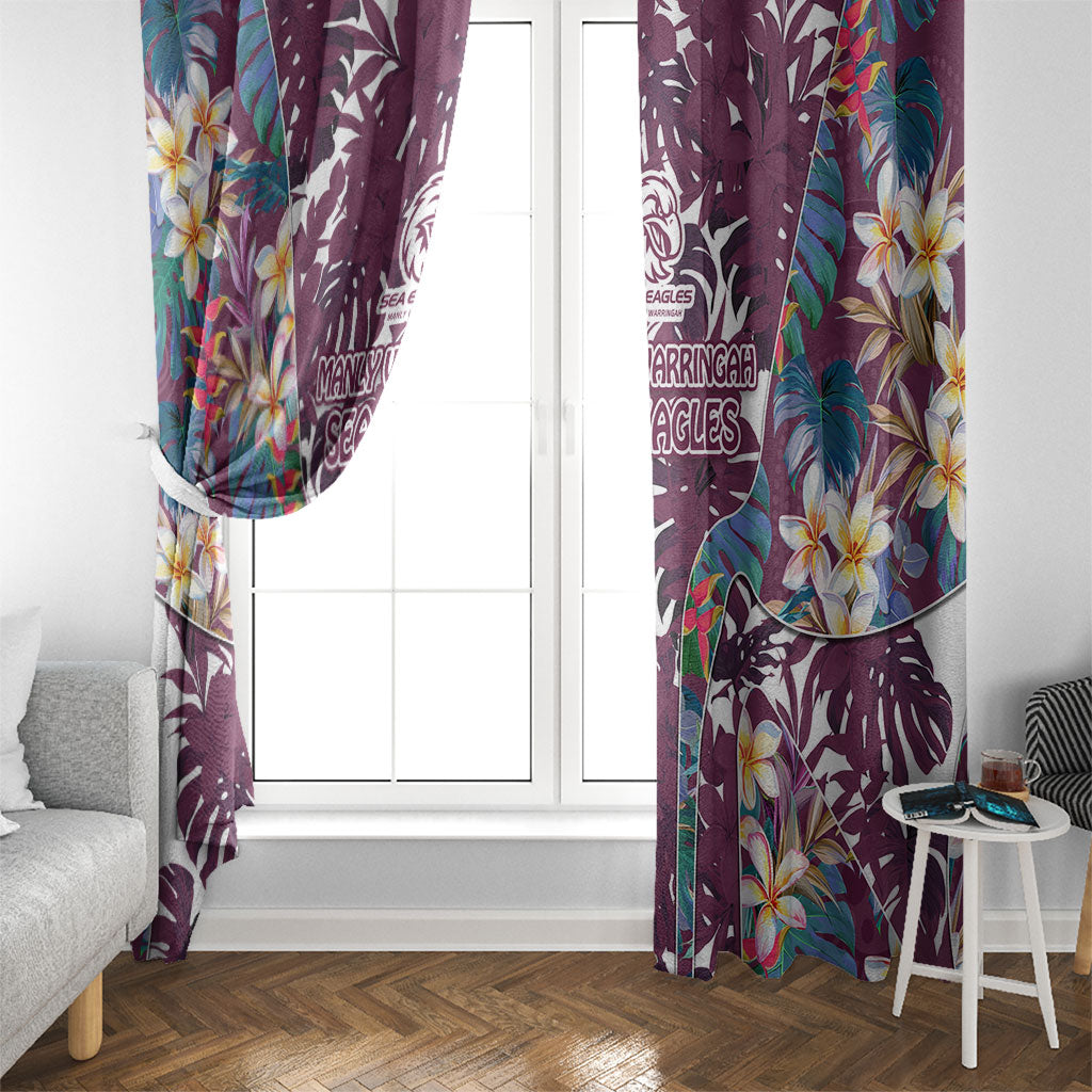 Manly Warringah Sea Eagles Window Curtain Tropical Hibiscus Floral Pattern With Maroon And White Accents