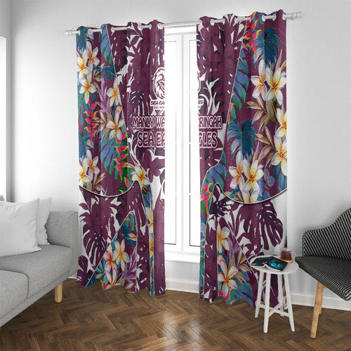 Manly Warringah Sea Eagles Window Curtain Tropical Hibiscus Floral Pattern With Maroon And White Accents