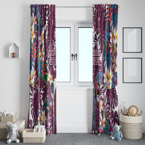 Manly Warringah Sea Eagles Window Curtain Tropical Hibiscus Floral Pattern With Maroon And White Accents