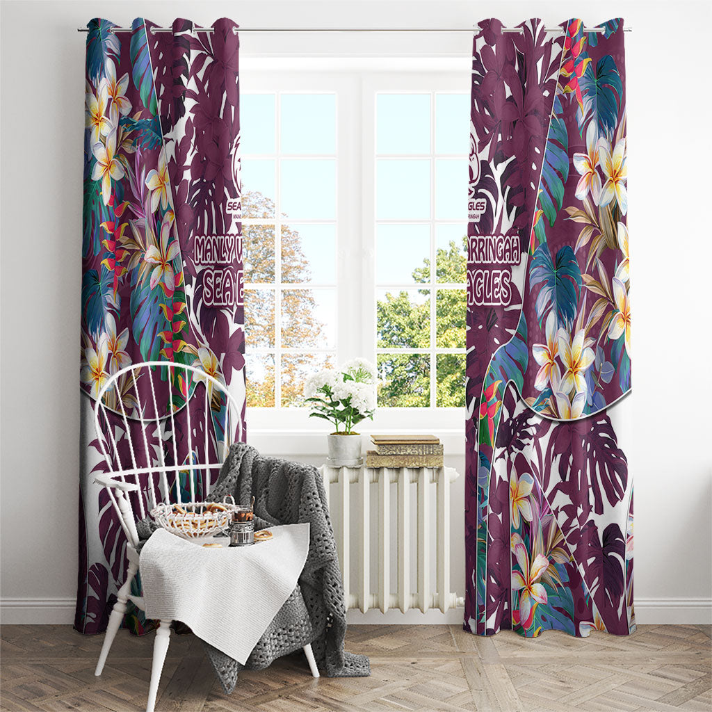 Manly Warringah Sea Eagles Window Curtain Tropical Hibiscus Floral Pattern With Maroon And White Accents