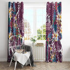 Manly Warringah Sea Eagles Window Curtain Tropical Hibiscus Floral Pattern With Maroon And White Accents