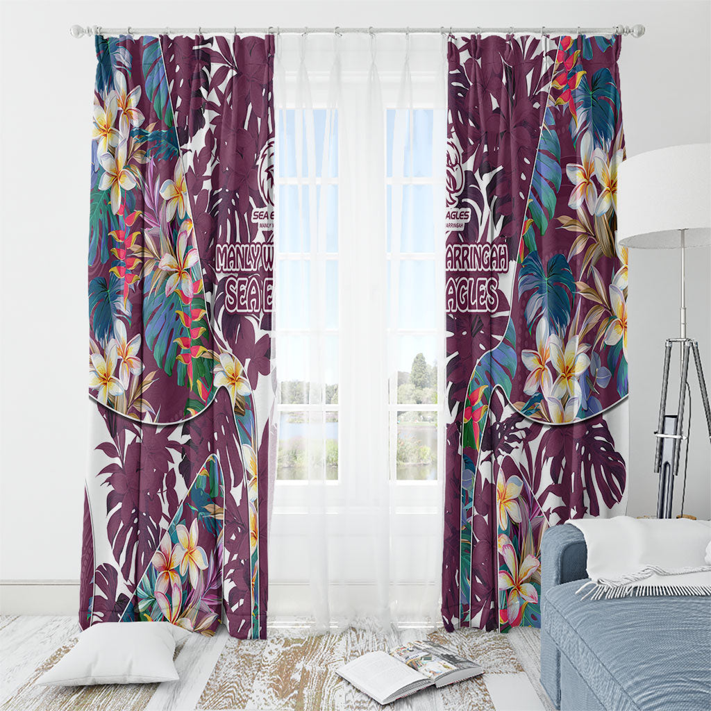 Manly Warringah Sea Eagles Window Curtain Tropical Hibiscus Floral Pattern With Maroon And White Accents