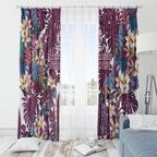 Manly Warringah Sea Eagles Window Curtain Tropical Hibiscus Floral Pattern With Maroon And White Accents