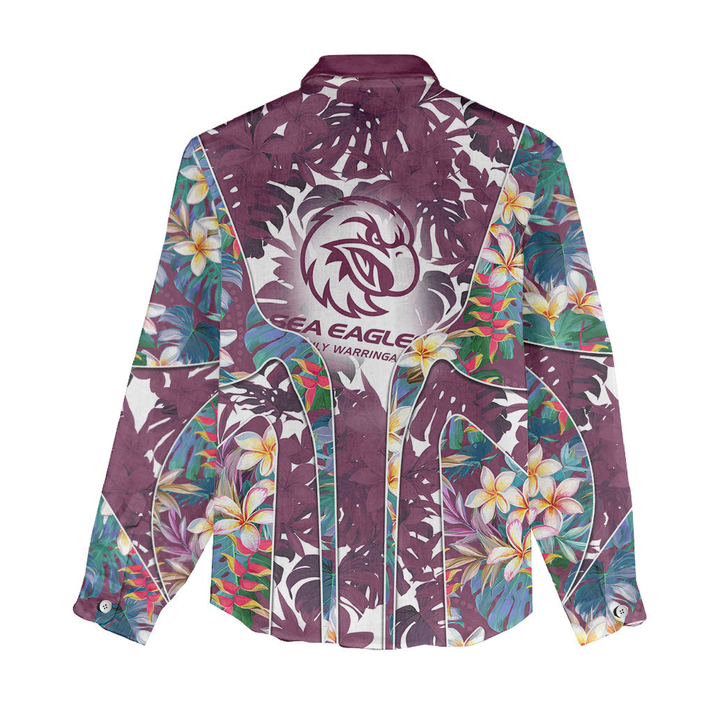 Manly Warringah Sea Eagles Women Casual Shirt Tropical Hibiscus Floral Pattern With Maroon And White Accents