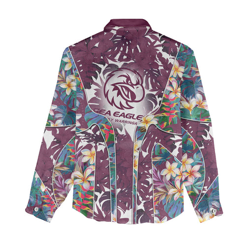 Manly Warringah Sea Eagles Women Casual Shirt Tropical Hibiscus Floral Pattern With Maroon And White Accents