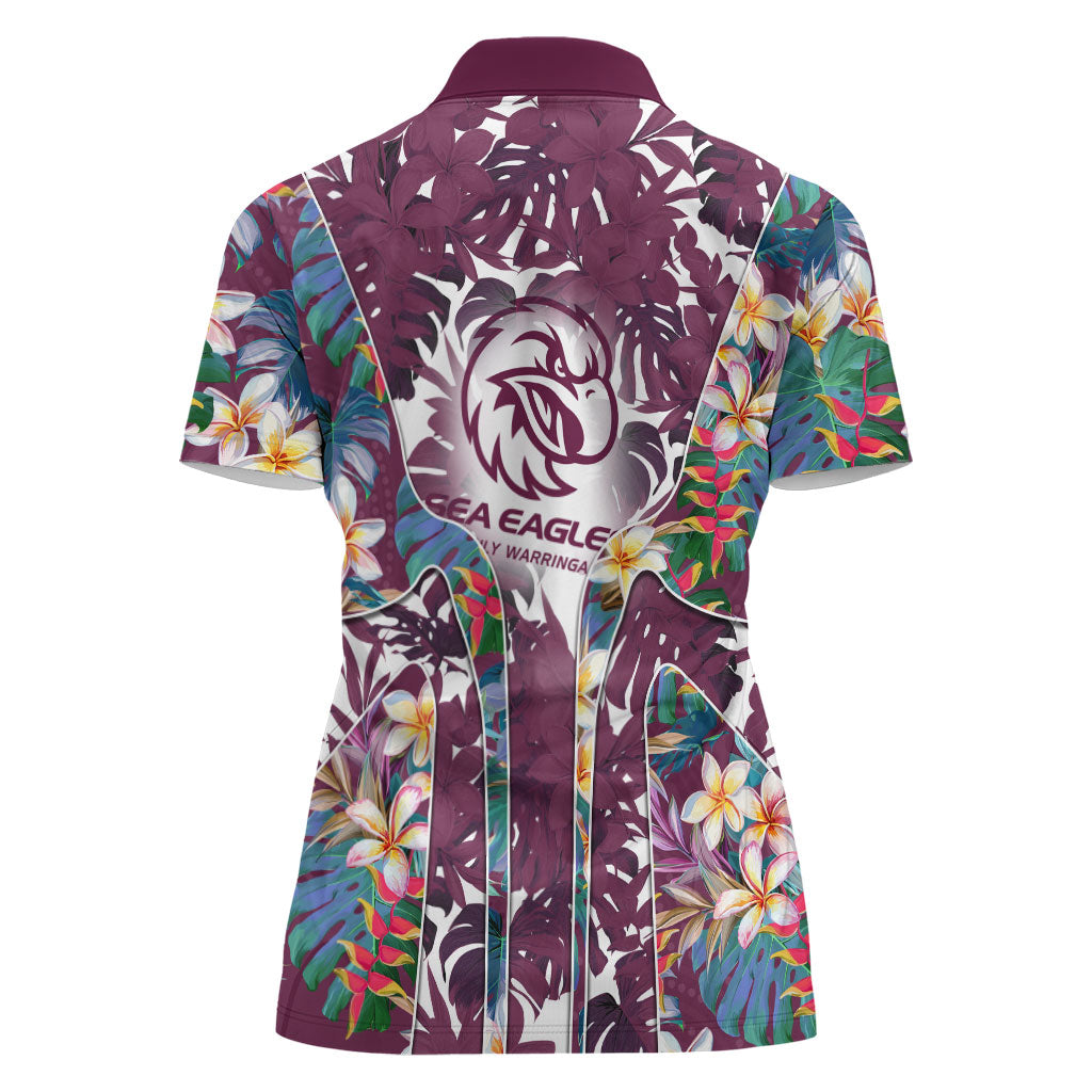 Manly Warringah Sea Eagles Women Polo Shirt Tropical Hibiscus Floral Pattern With Maroon And White Accents