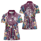 Manly Warringah Sea Eagles Women Polo Shirt Tropical Hibiscus Floral Pattern With Maroon And White Accents