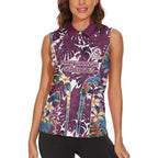 Manly Warringah Sea Eagles Women Sleeveless Polo Shirt Tropical Hibiscus Floral Pattern With Maroon And White Accents