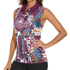Manly Warringah Sea Eagles Women Sleeveless Polo Shirt Tropical Hibiscus Floral Pattern With Maroon And White Accents