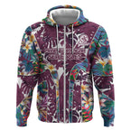 Manly Warringah Sea Eagles Zip Hoodie Tropical Hibiscus Floral Pattern With Maroon And White Accents