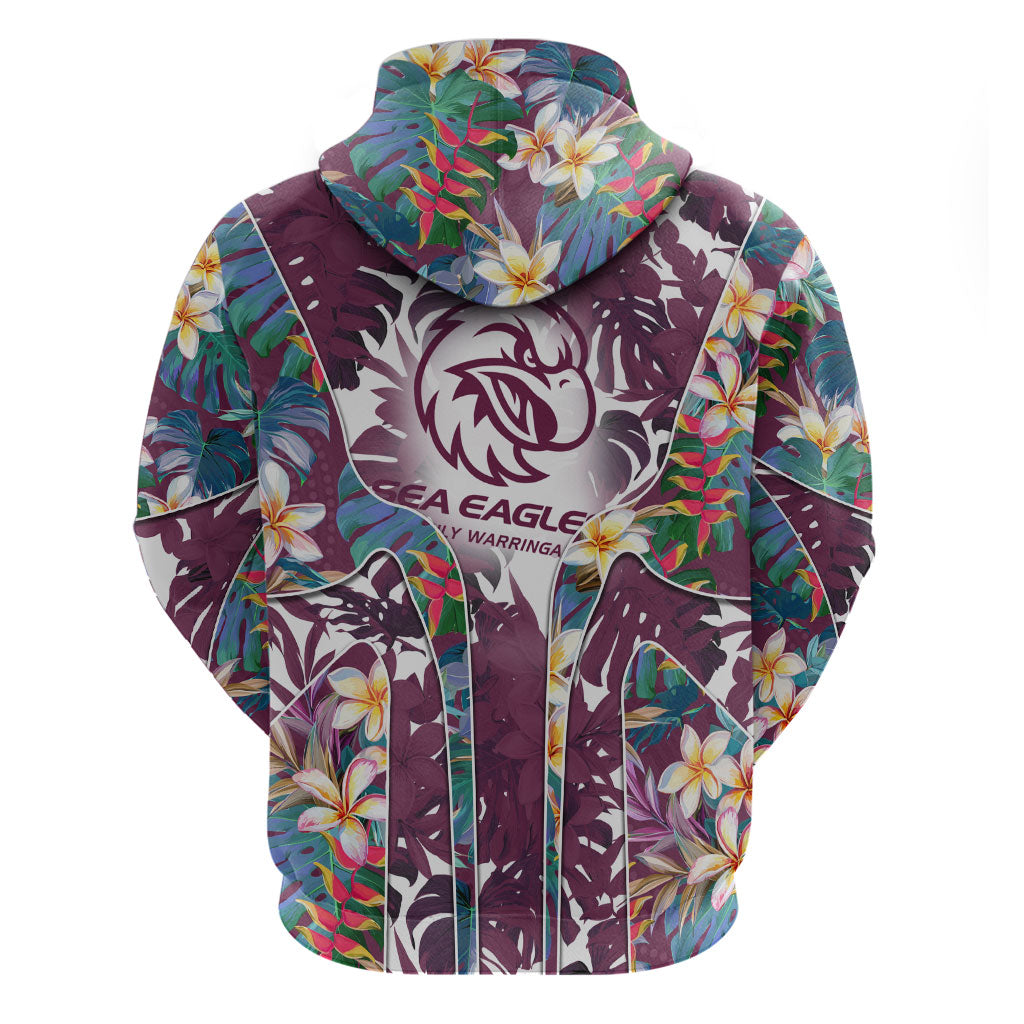 Manly Warringah Sea Eagles Zip Hoodie Tropical Hibiscus Floral Pattern With Maroon And White Accents