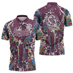 Manly Warringah Sea Eagles Zipper Polo Shirt Tropical Hibiscus Floral Pattern With Maroon And White Accents