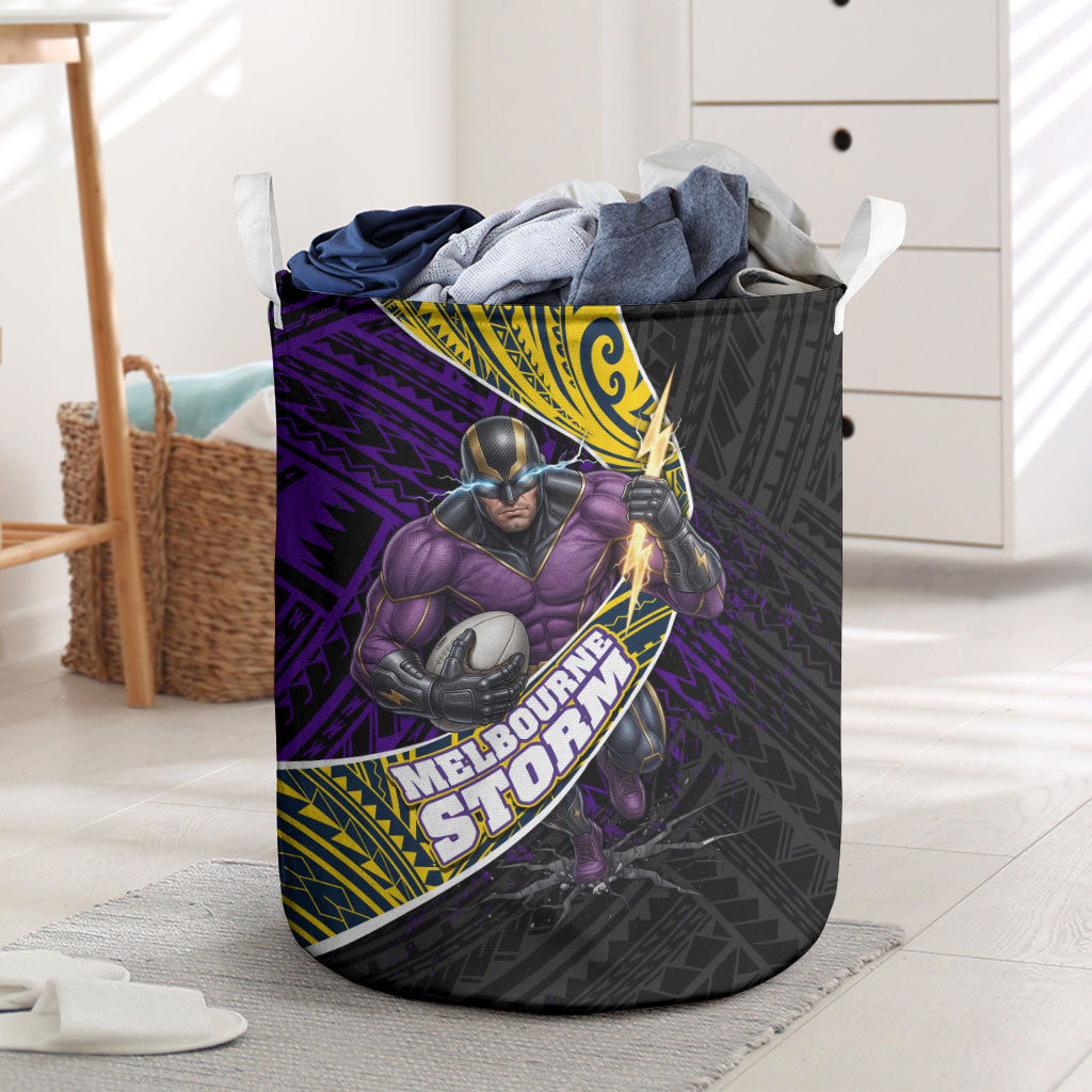 Melbourne Storm Rugby Laundry Basket Tribal Polynesian Power Art - Lightning Mascot