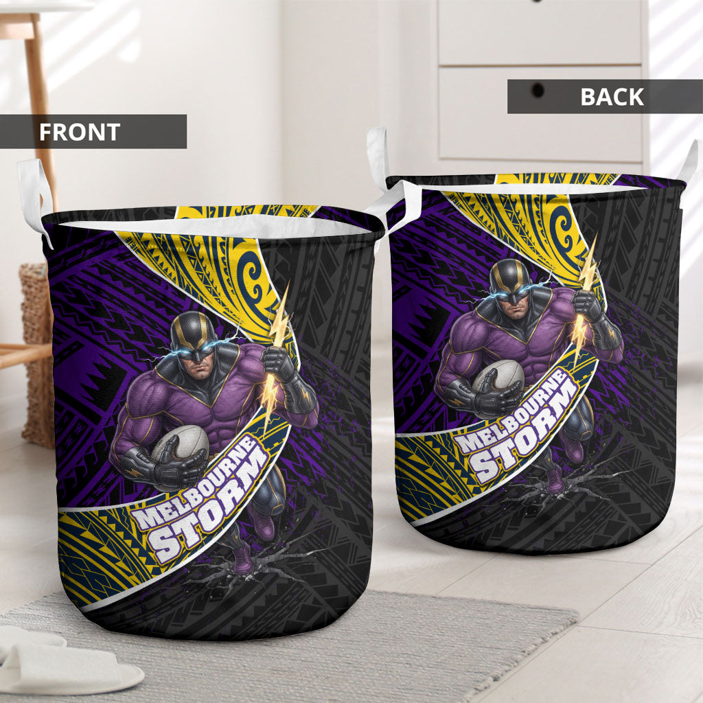 Melbourne Storm Rugby Laundry Basket Tribal Polynesian Power Art - Lightning Mascot